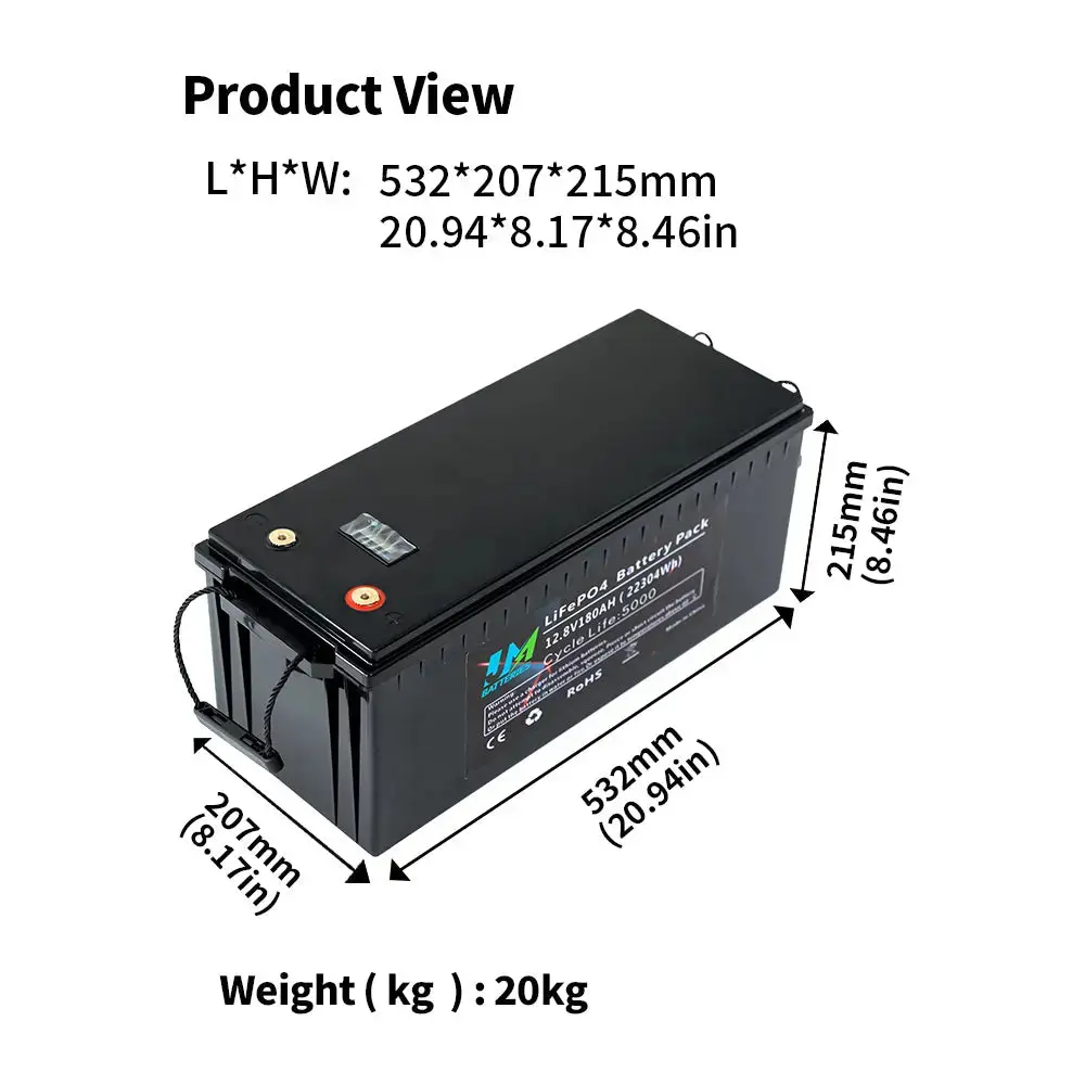 12.8V 180AH Rechargeable Storage Battery Pack Power Energy Storage System LiFePO4 Battery - Image 2