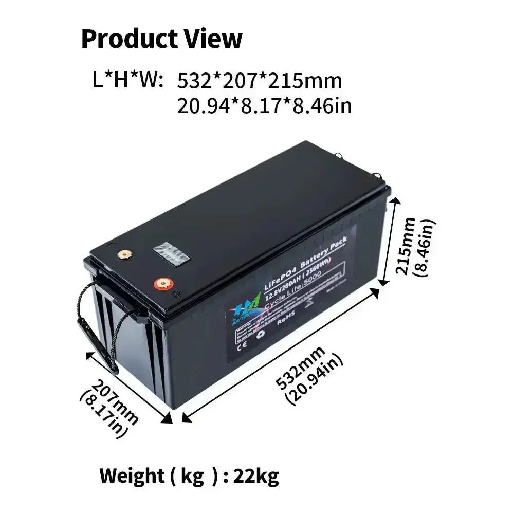 12.8V 200AH Rechargeable Lithium Electric Bike Battery Storage LiFePO4 Battery - Image 3