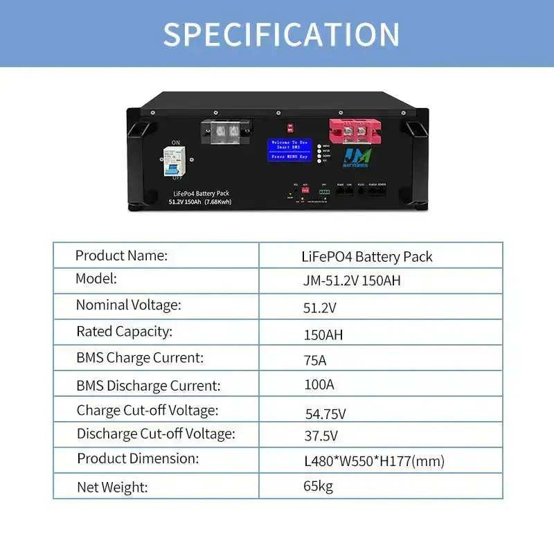 51.2V 150ah 50ah 100ah 200ah Stackable Rack Mounted LiFePO4 Lithium Battery - Image 3