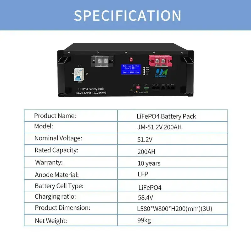 51.2V 200AH Storage-Battery LiFePO4 Lithium Battery for Solar Energy - Image 2