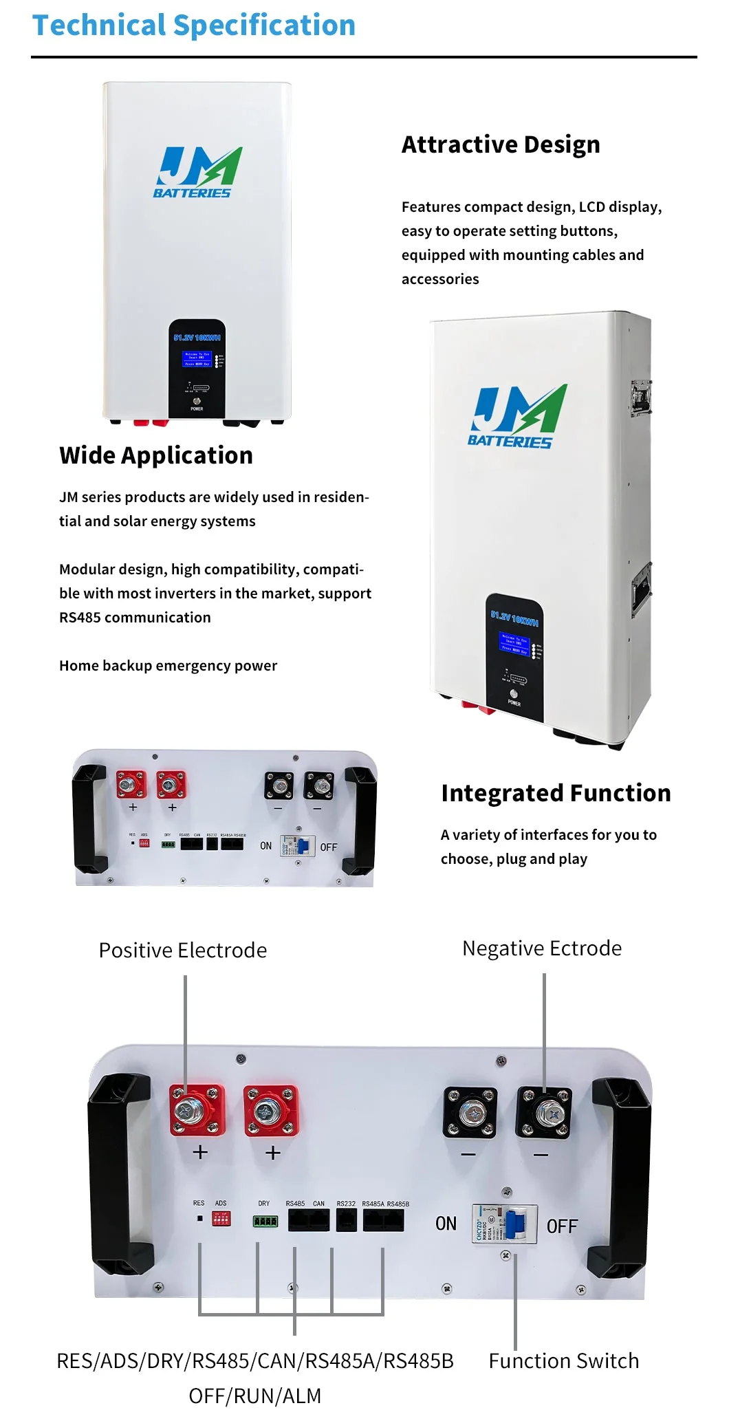 JM 10kwh 51.2V 200ah lifepo4 solar battery 51.2v 200ah lifepo4 wall mount battery - Image 5