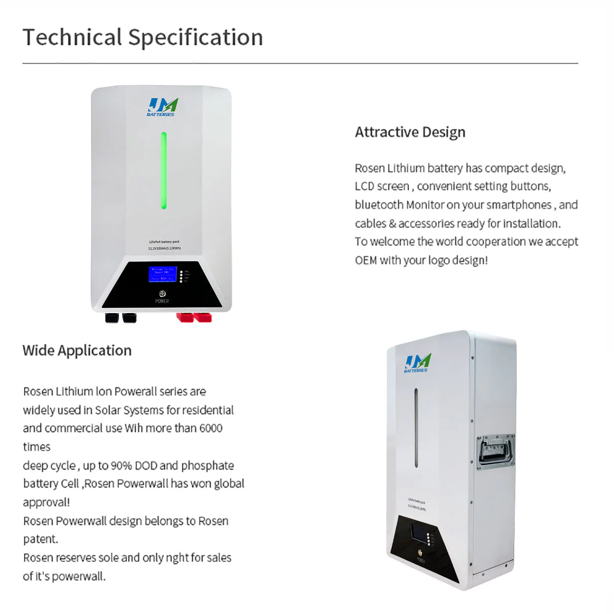 JM 48V 51.2V Powerwall Home Battery 100ah 200ah 15Kwh lifepo4 lithium battery - Image 6
