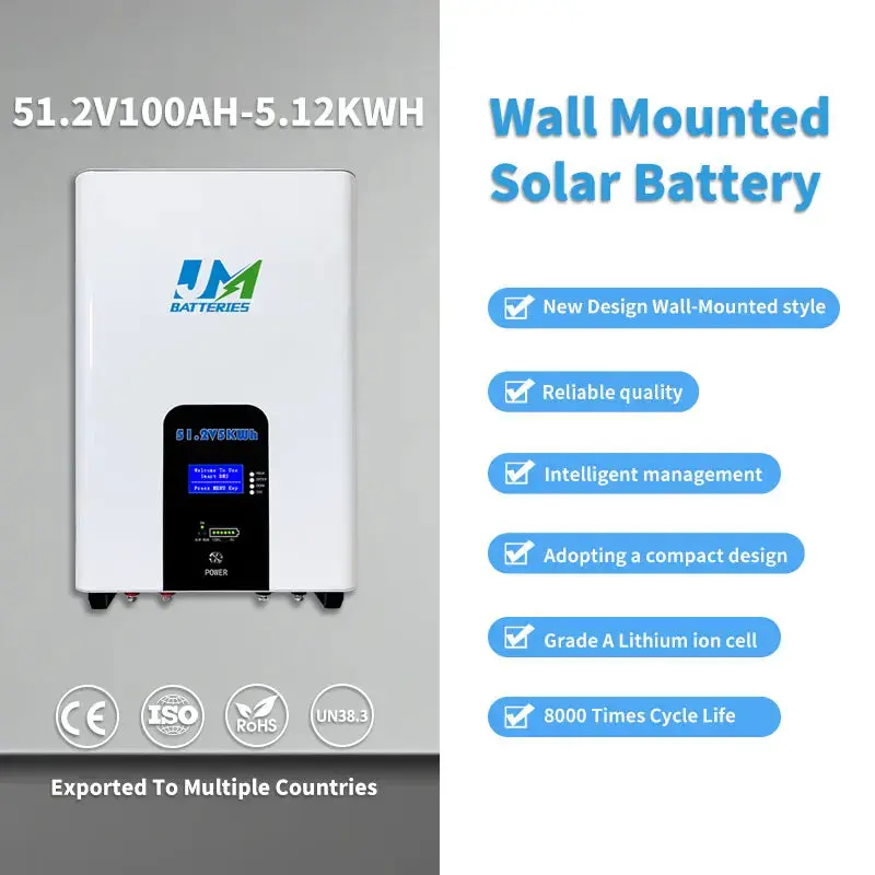 JM 48V 51.2V 100AH 200AH 5.12KWH 10KW Power Wall LiFePO4 Lithium Deep Cycle Battery Built-in 100A BMS Power Wall Solution Home Energy Backup - Image 2