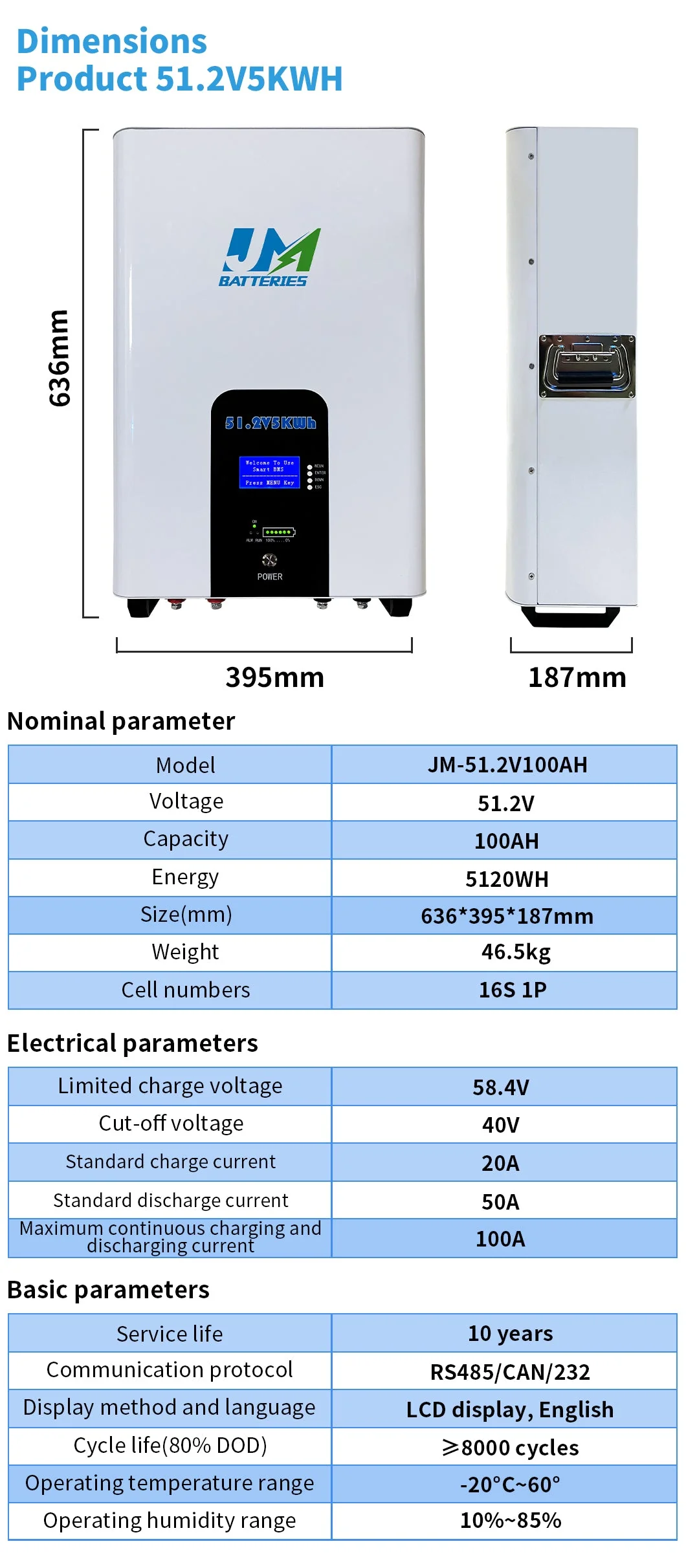 Jm Exported Good Quality 6000 Cycles Wall Mounted LiFePO4 Home Powerwall Battery 48V 51.2V 100ah 5kwh Power Wall for Household Energy Storage Lithium Battery - Image 2