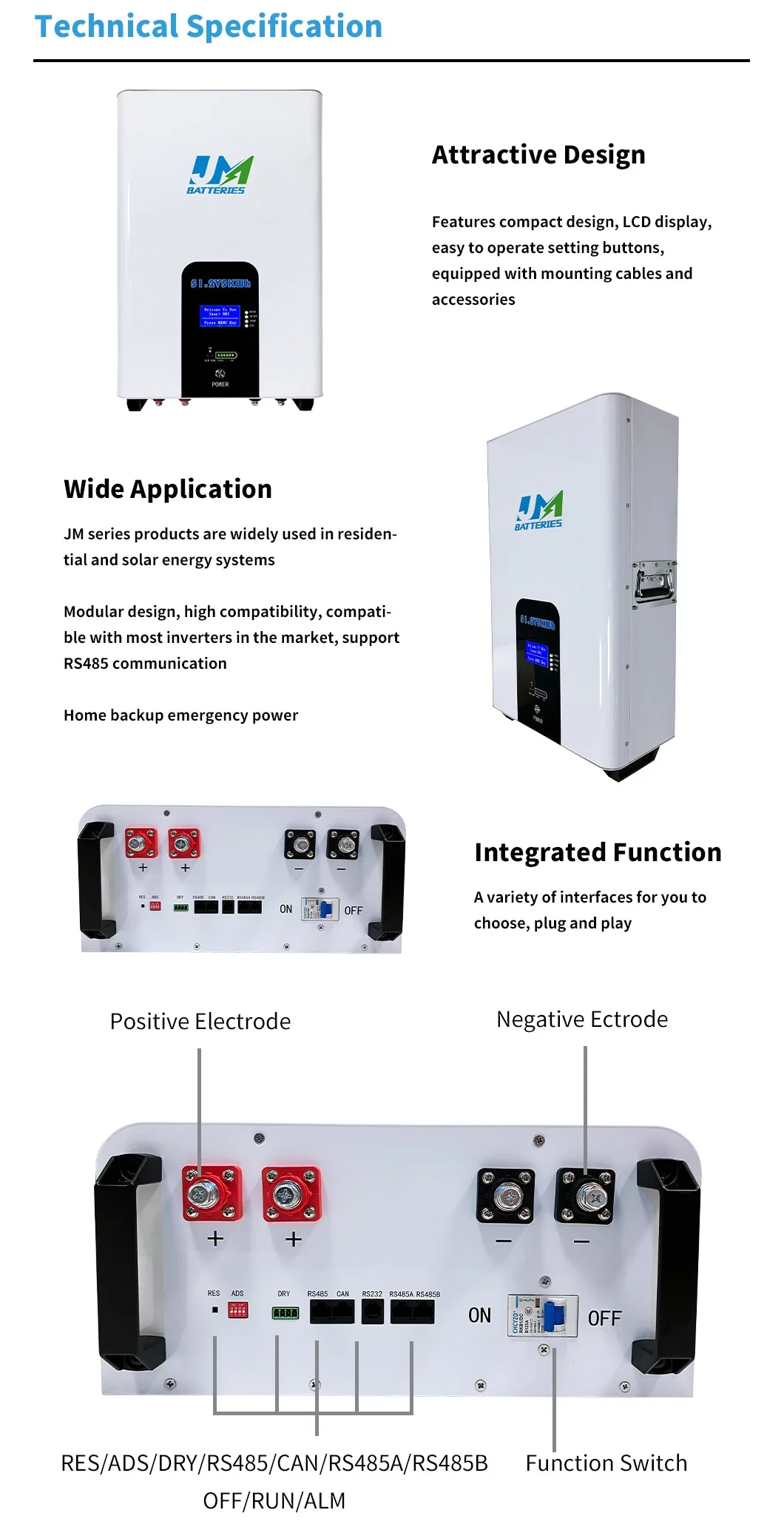 Jm Exported Good Quality 6000 Cycles Wall Mounted LiFePO4 Home Powerwall Battery 48V 51.2V 100ah 5kwh Power Wall for Household Energy Storage Lithium Battery - Image 7