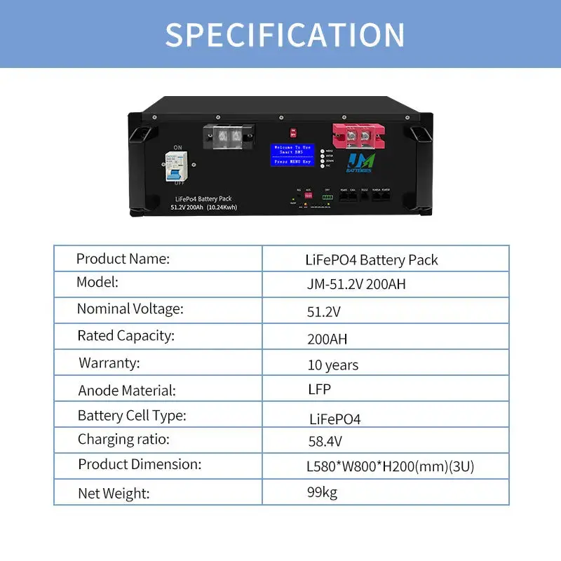 JM Premium Cabinet-Mounted Batteries 51.2V 100AH 200AH Solar Lithium-ion battery - Image 6