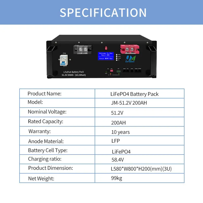 Rack-Mounted 51.2V 100Ah 200AH High-Performance Lithium Battery Pack Long-Lasting Energy Solution - Image 2